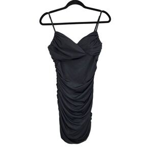 Vtg 80s Rubber Ducky Little Black Dress Sz M Satin Ruched Bodycon Party Goth LBD